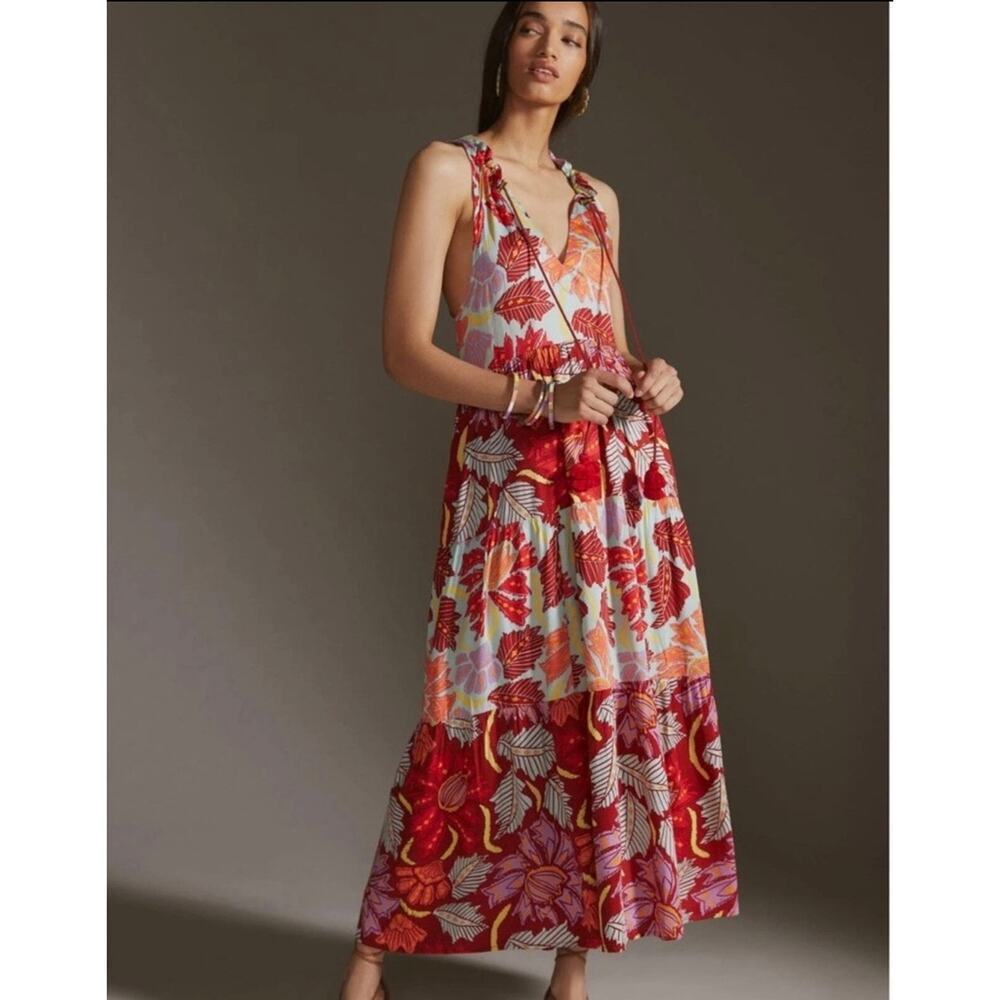 Omika Anthropologie Floral V-Neck Sleeveless Maxi Dress Women's Medium NWT